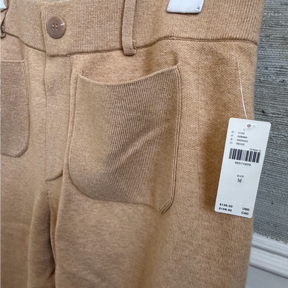 NWT new medium Anthropologie Maeve Colette sweater knit wide leg pants beige - Picture 6 of 16